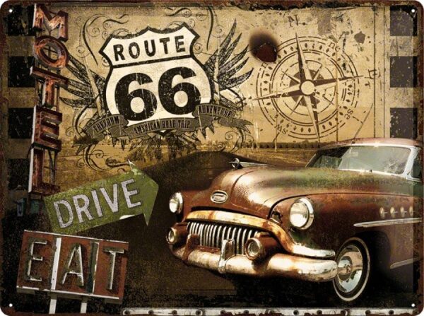 plaque métal publicitaire 30x40cm bombée en relief : ROUTE 66 DRIVE EAT – Image 2
