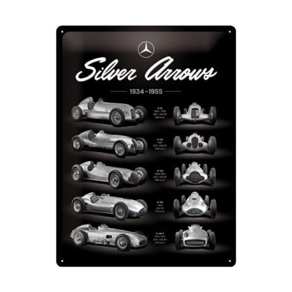 plaque métal publicitaire 30x40cm bombée en relief : SILVER ARROWS 1934-1955