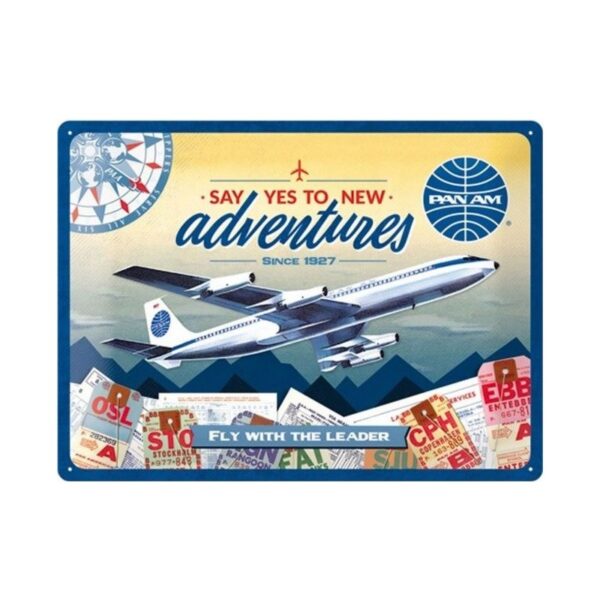 plaque métal publicitaire 30x40cm bombée en relief : PAN AM SAY YES TO NEW ADVENTURES