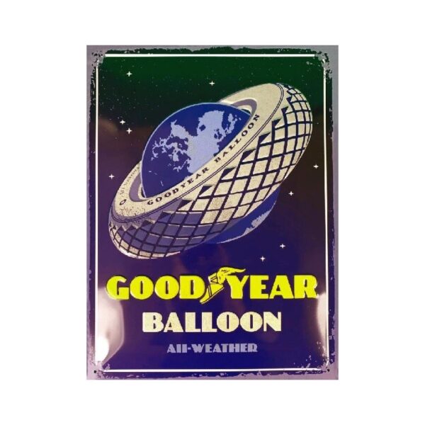 plaque métal publicitaire 30x40cm bombée en relief : GOOD YEAR BALLOON ALL-WEATHER