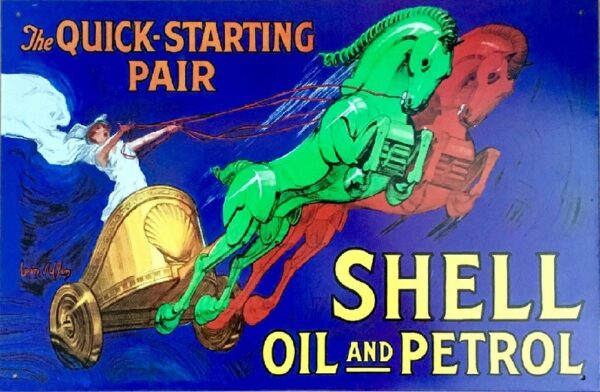 Plaque métal publicitaire 40 x 30cm plate : SHELL OIL AND PETROL - THE QUICK STARTING PAIR – Image 2