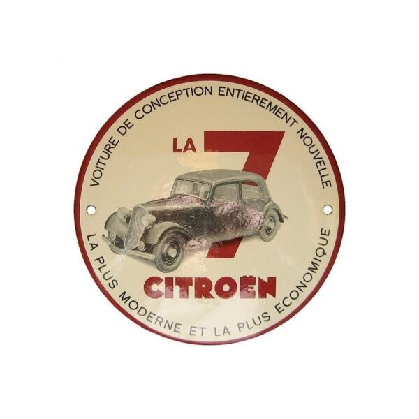 plaque émaillée ronde diametre 15 cm : 7CV Citroën