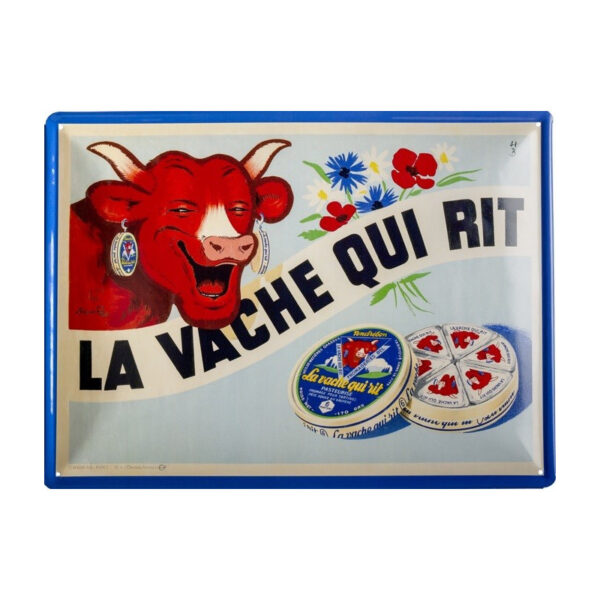 plaque métal publicitaire 30x40cm bombée en relief : LA VACHE QUI RIT Boite