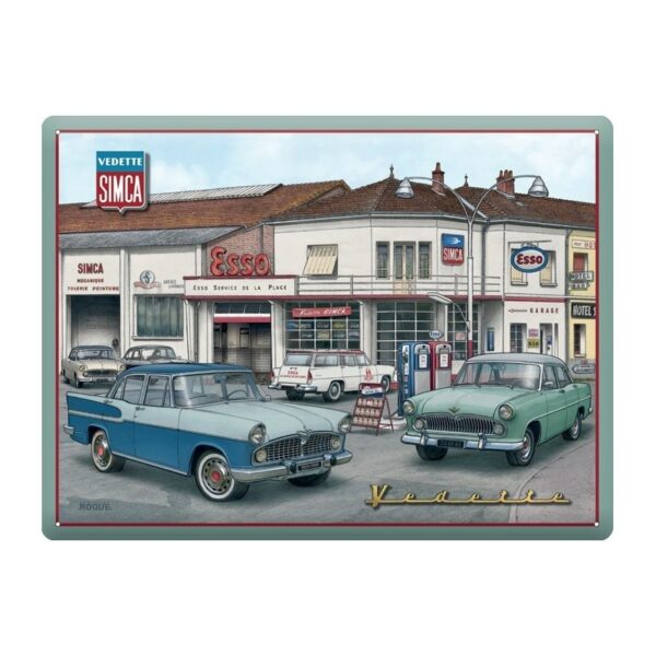 Plaque métal publicitaire 30x40 cm bombée en relief : SIMCA VEDETTE