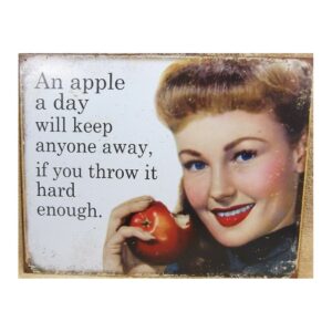 Plaque métal décorative 40 x 32 cm plate : AN APPLE A DAY WILL KEEP...