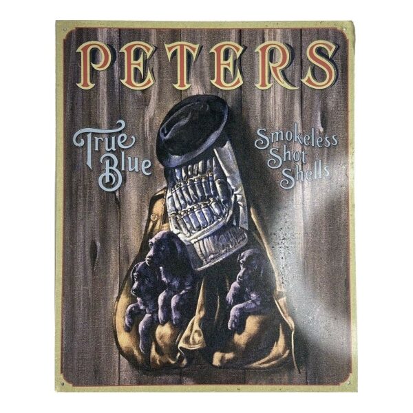 Plaque métal décorative 40 x 32 cm plate : PETERS TRUE BLUE SMOKELESS SHOT SHELLS