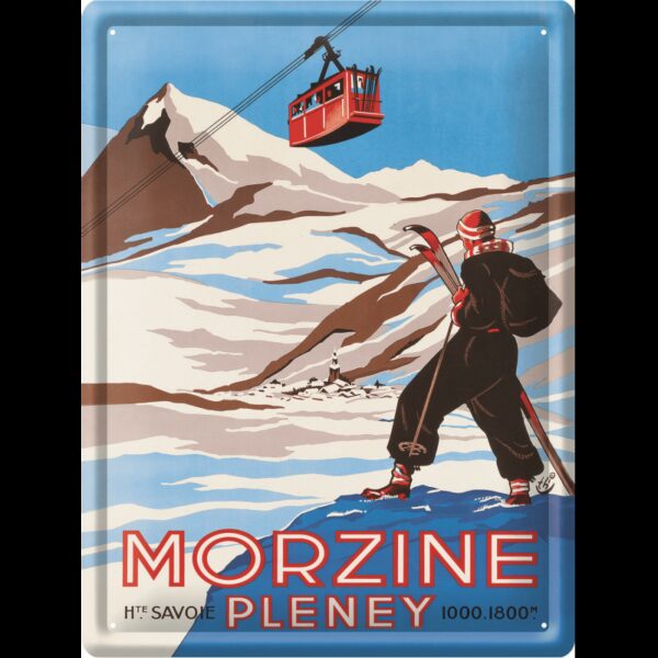 Plaque métal publicitaire 30x40cm bombée : Morzine Pleney