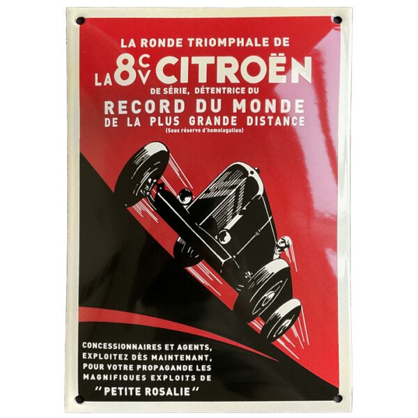 Plaque émaillée bombée : 8 CV Citroen - record du monde – Image 2