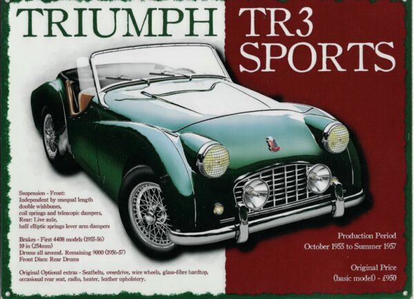 Plaque métal publicitaire 20x30 cm plane : TRIUMPH TR3 SPORTS – Image 2
