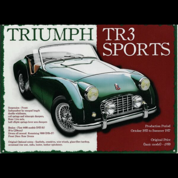 Plaque métal publicitaire 20x30 cm plane : TRIUMPH TR3 SPORTS