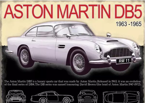 Plaque métal publicitaire 20x30 cm plane : ASTON MARTIN DB5 – Image 2