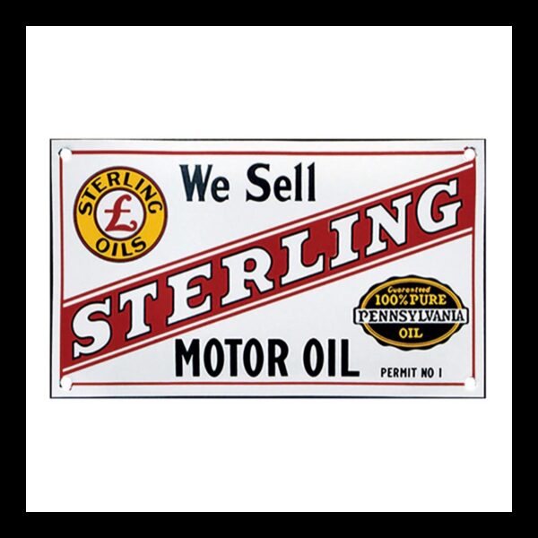 Plaque émaillée bombée 25 x 15 cm : STERLING MOTOR OIL