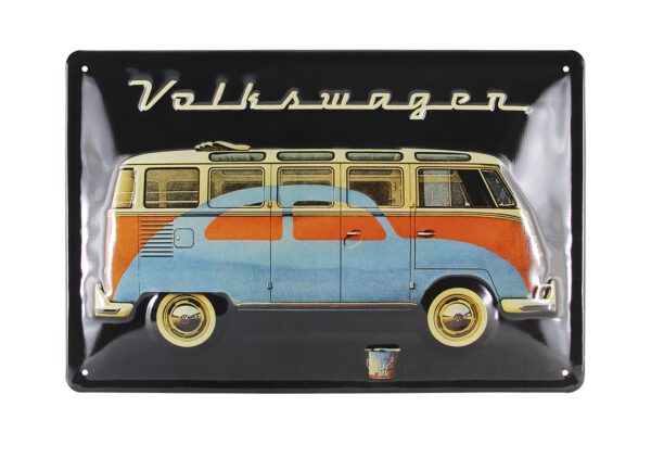 Plaque métal en relief bombée 20 x 30 cm : VW Combi et Coccinelle surimpression – Image 2
