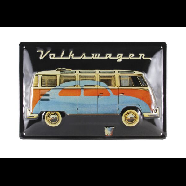 Plaque métal en relief bombée 20 x 30 cm : VW Combi et Coccinelle surimpression