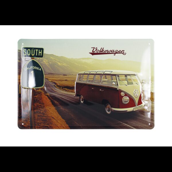 Plaque métal en relief bombée 20 x 30 cm : VW Combi Highway 1