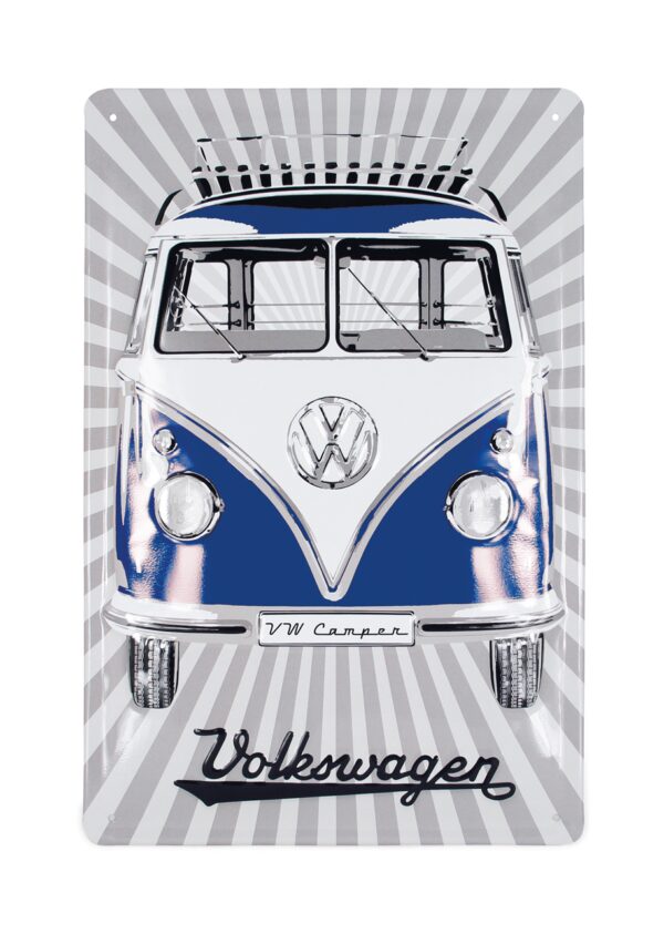 Plaque métal en relief bombée 20 x 30 cm : VW Combi Bleu – Image 2