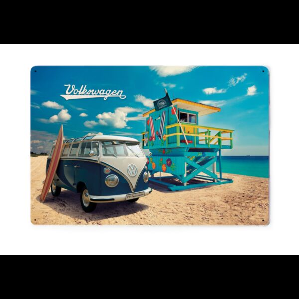 Plaque métal en relief bombée 20 x 30 cm : VW Combi Beach Life