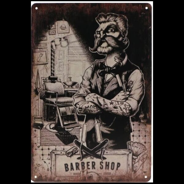Plaque métal publicitaire plate 20 x 30 cm : THE BARBER SHOP