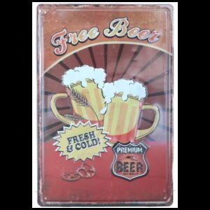 Plaque métal publicitaire plate avec relief 20 x 30 cm : Free Beer