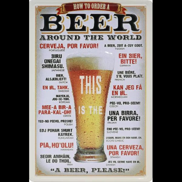Plaque métal publicitaire plate avec relief 20 x 30 cm : Biere autour du monde