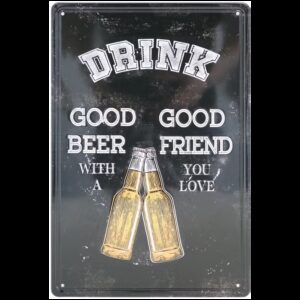 Plaque métal publicitaire plate avec relief 20 x 30 cm : Drink Beer
