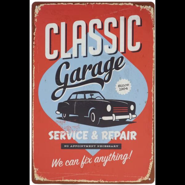 Plaque métal publicitaire plate avec relief 20 x 30 cm : Classic Garage