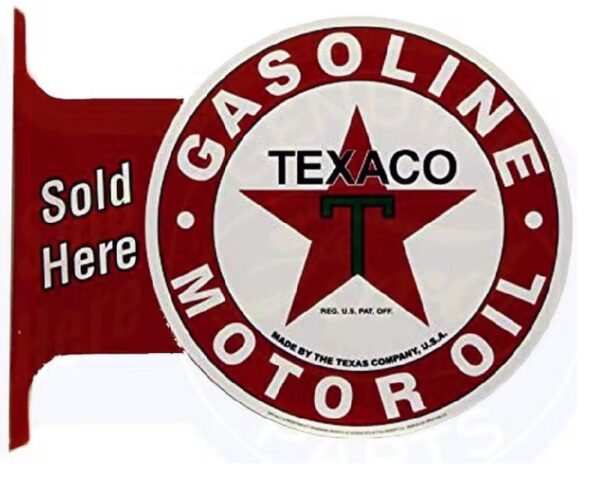 Enseigne métal publicitaire 45x35cm imprimée sur 2 faces : Texaco – Image 2