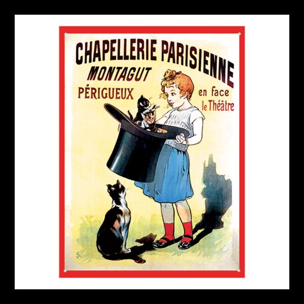 Plaque métal publicitaire plate avec relief 26 x 36 cm : Chapellerie Parisienne