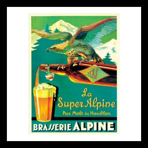 Plaque métal publicitaire plate avec relief 27 x 40 cm : Brasserie Alpine