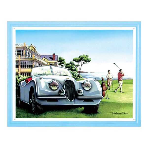 Plaque métal publicitaire plate avec relief 38 x 30 cm : Jaguar XK 120 Golf – Image 2