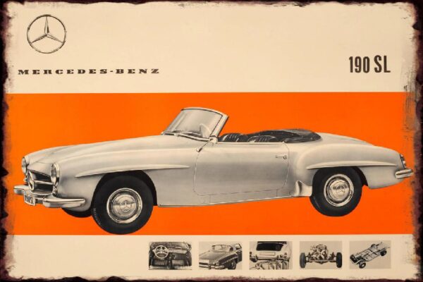 Plaque métal plate 20 x 30 cm : Mercedes Benz 190 SL – Image 2