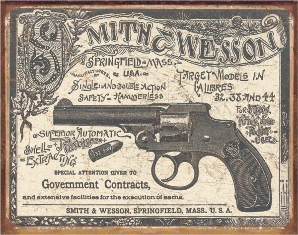 Plaque métal publicitaire 30x40cm plate : Smith et Wesson 1892 Gov. Contracts – Image 2