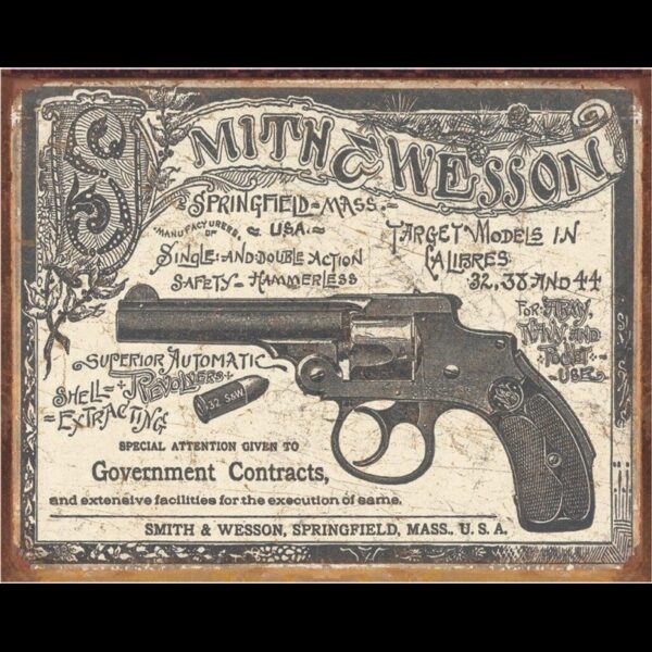 Plaque métal publicitaire 30x40cm plate : Smith et Wesson 1892 Gov. Contracts