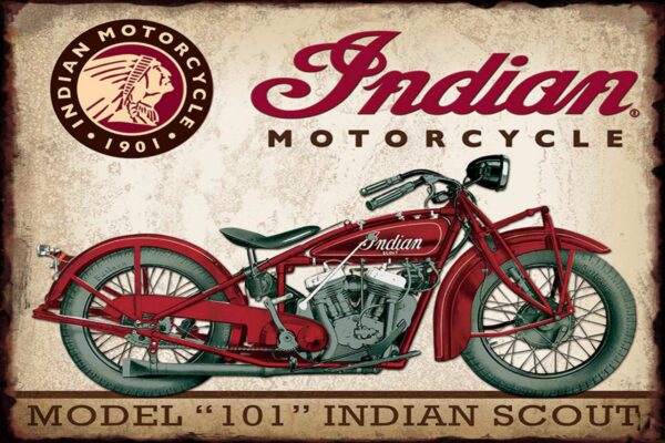 Plaque métal plate 20 x 30 cm : INDIAN MOTORCYCLE – Image 2
