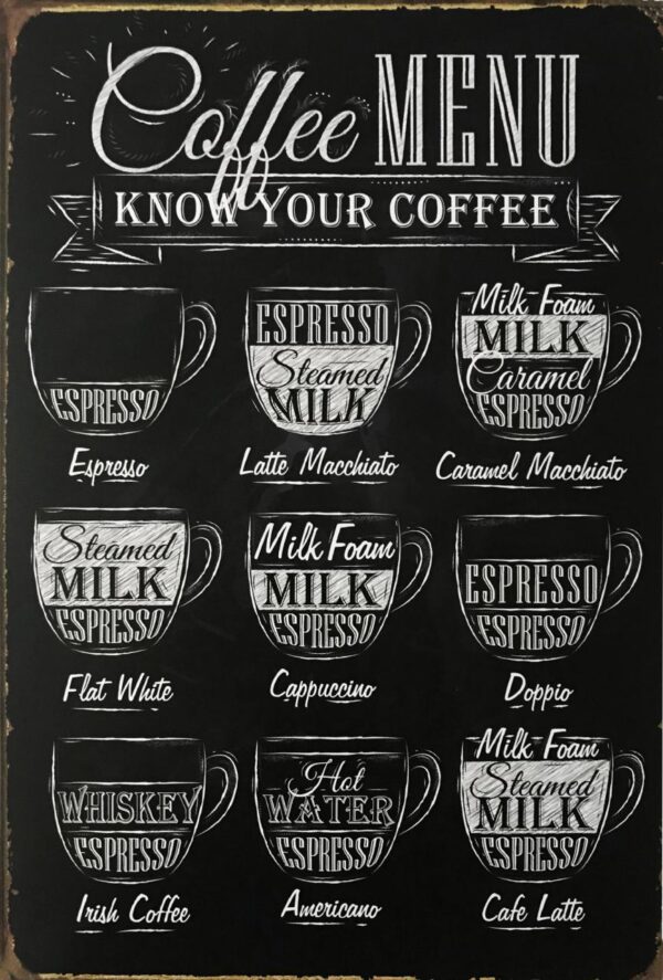 Plaque métal plate 20 x 30 cm : COFFEE MENU – Image 2