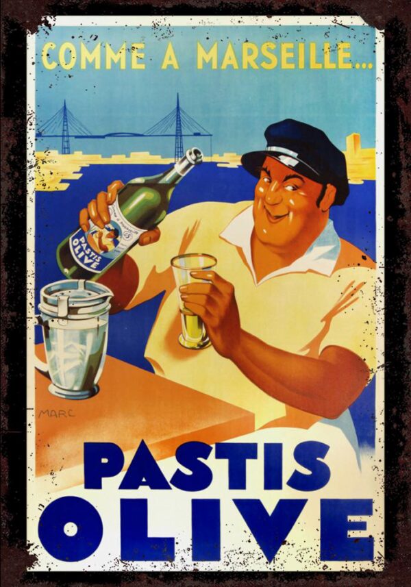 Plaque métal plate 20 x 30 cm : PASTIS OLIVE – Image 2