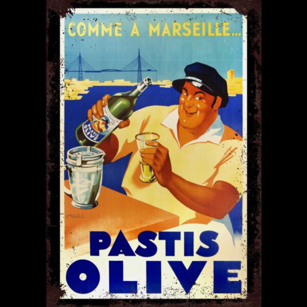 Plaque métal plate 20 x 30 cm : PASTIS OLIVE