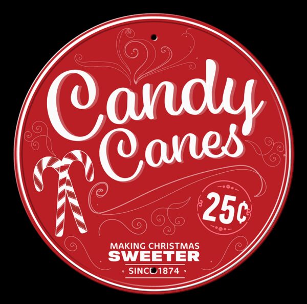 Plaque métal publicitaire diametre 30 cm : Candy Canes – Image 2