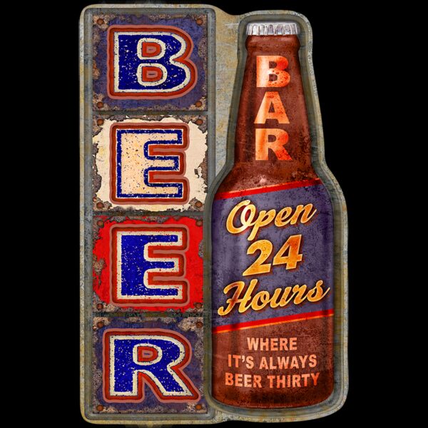 Plaque métal publicitaire découpée 29x19 cm avec relief : Beer Bar