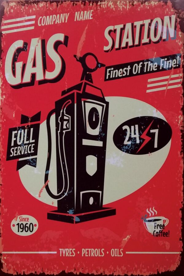 Plaque métal plate 20 x 30 cm : Gas station – Image 2