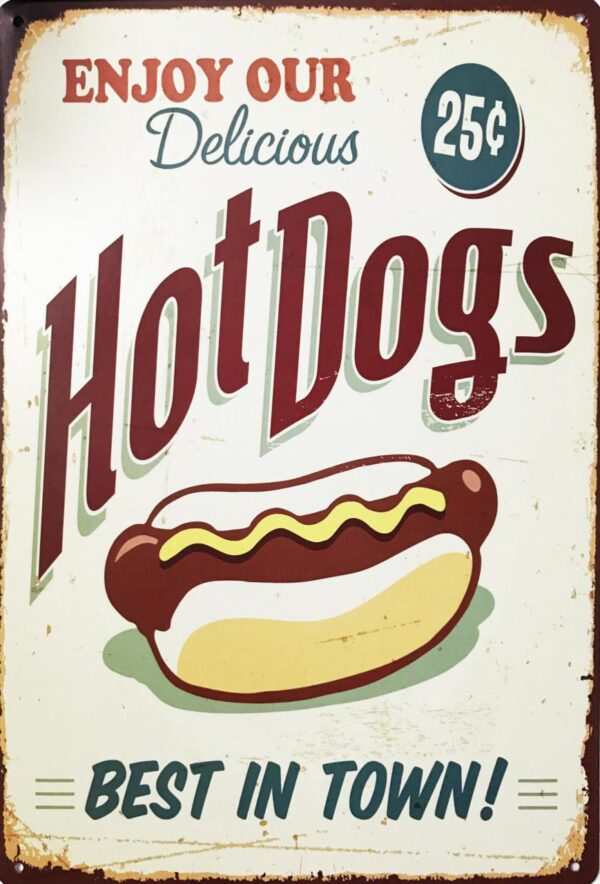 Plaque métal plate 20 x 30 cm : Hot Dogs – Image 2