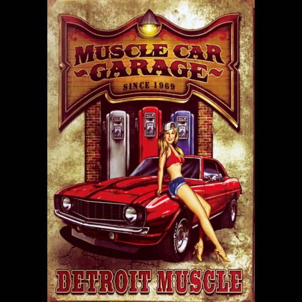 Plaque métal plate 20 x 30 cm : Muscle car garage