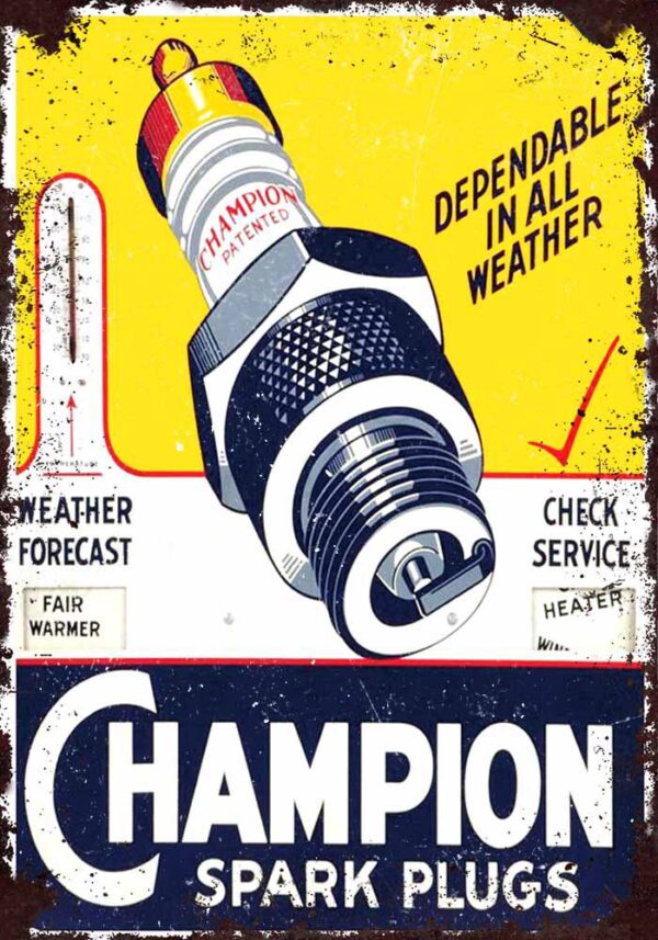 Plaque métal plate 20 x 30 cm : Champion spark plugs – Image 2