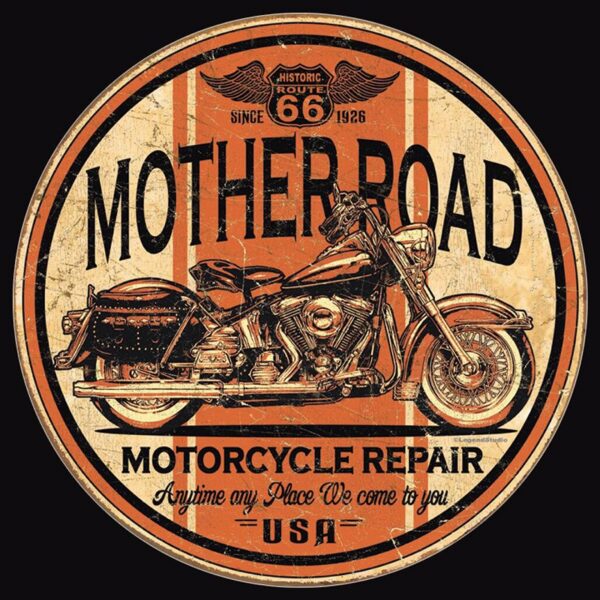 Plaque métal publicitaire diam 30 cm plate: Mother Road motorcycle repair – Image 2