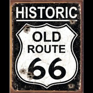 Plaque publicitaire metal 30x40cm plate : Historic Old Route 66 Vintage