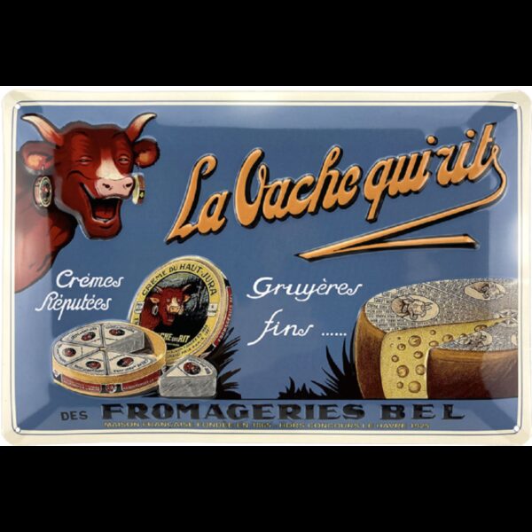 plaque métal publicitaire bombée 20x30cm relief : LA VACHE QUI RIT DES FROMAGERIES BEL