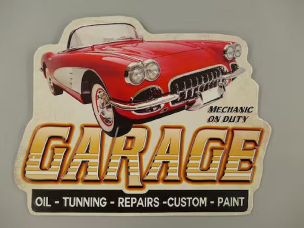 Plaque métal 30x38cm découpée avec relief : Corvette - Mechanic on duty – Image 2