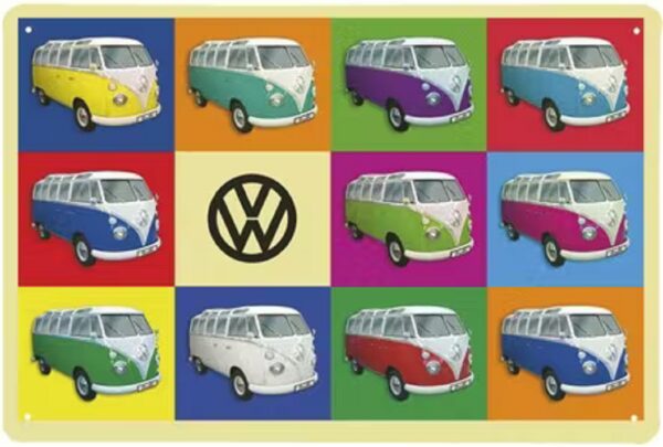 Plaque métal en relief bombée 20 x 30 cm : VW Combi multicolore – Image 2