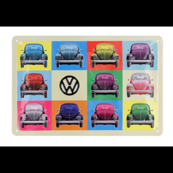 Plaque métal en relief bombée 20 x 30 cm : VW Coccinelles multicolores