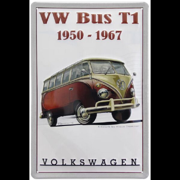 Plaque métal en relief bombée 20 x 30 cm : VW Combi T1 1950-1967